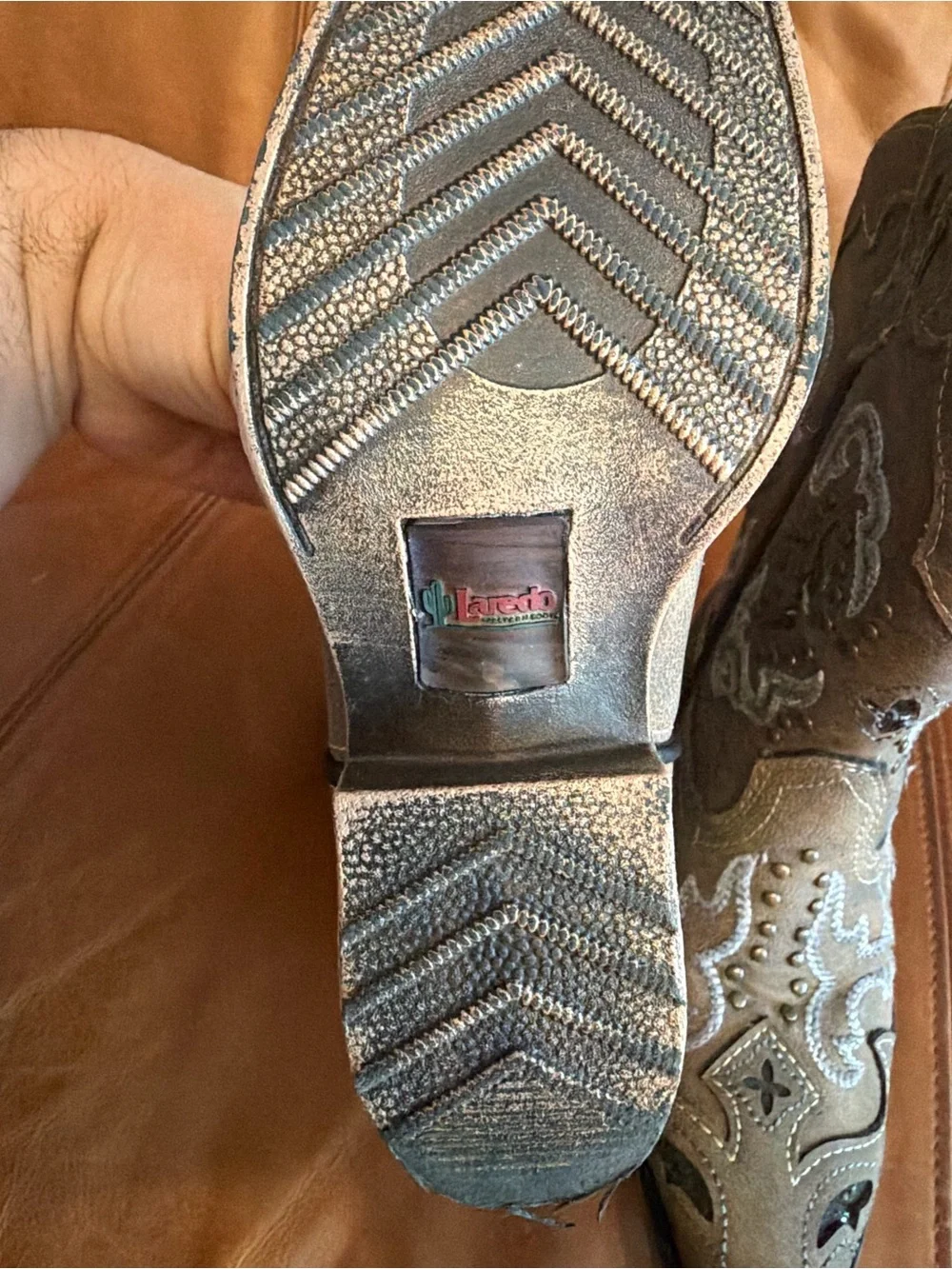 Laredo Brown Embroidered Western Boots with Stud Details